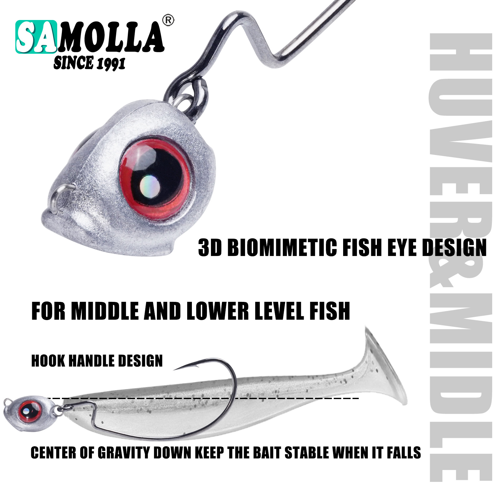2026 New Model Obstacle-Circling Crank Lead Head Hook with Simulated Fish Eye, Anti-Snag Bottom Fishing Hook, Texas Rig for Mandarin Fish, High Carbon Steel