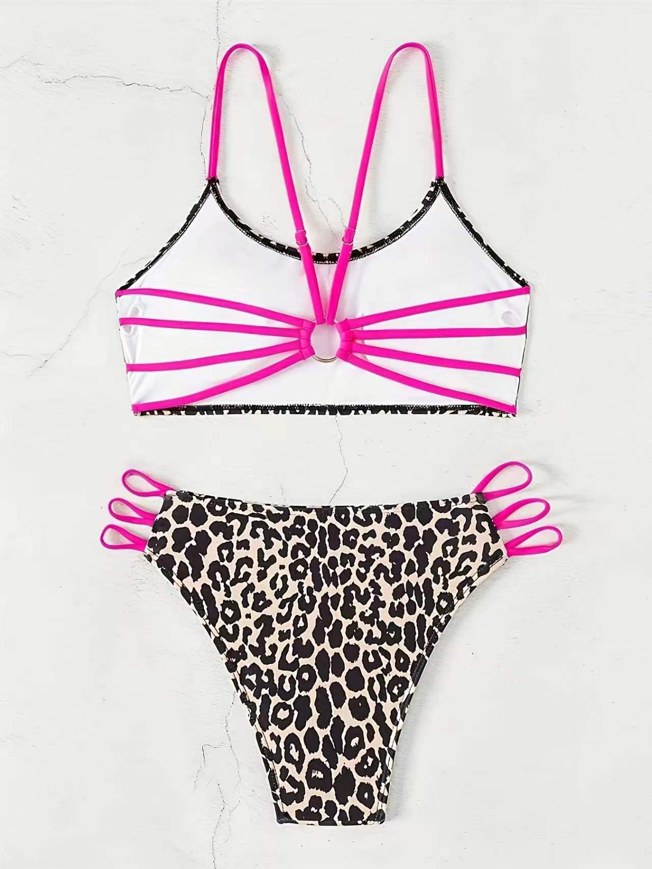 Sexy Leopard Print Two Piece Swimsuit With Hollow Out Straps_voghion.com