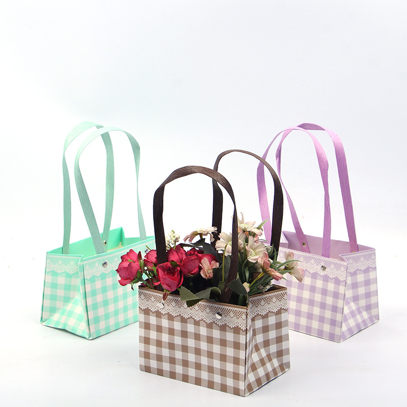 折叠手提袋花盒防水插花鲜花包装盒花篮鲜花手提袋随手拎礼品袋