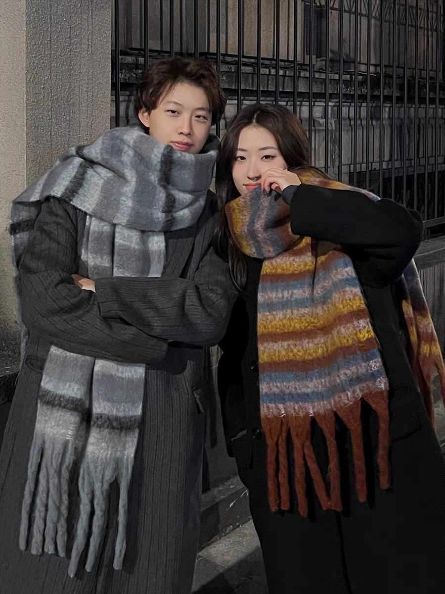 Bufanda cepillada colorida para mujer, chal cálido de moda coreana con cuello de felpa Mahi de alta calidad, nueva moda coreana, invierno_voghion.com