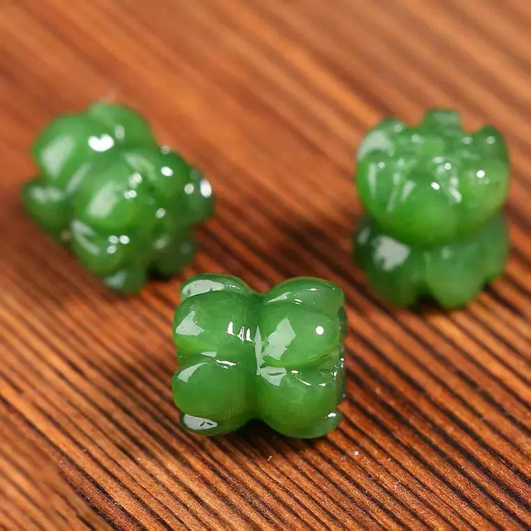 天然和田玉并蒂莲桶珠小配件双头莲花珠手链项链文玩diy散珠配饰