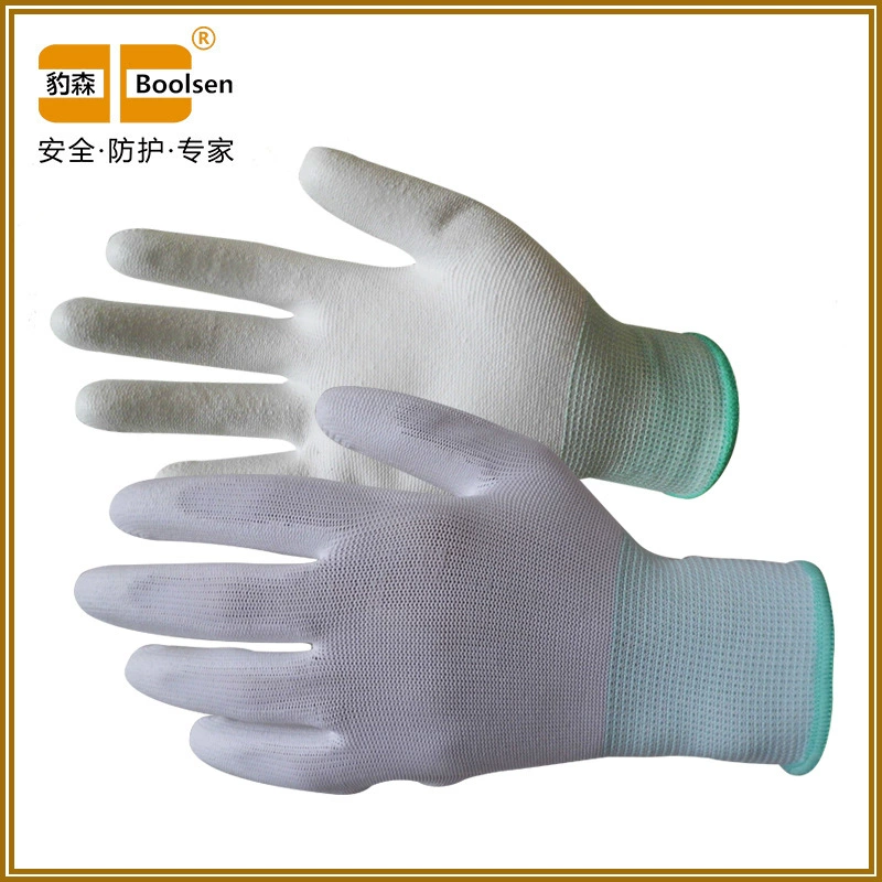 13-контактный белый полиэстер нейлон ладони с покрытием для пальцев Dip PU Антистатические Рабочие защитные промышленные перчатки
