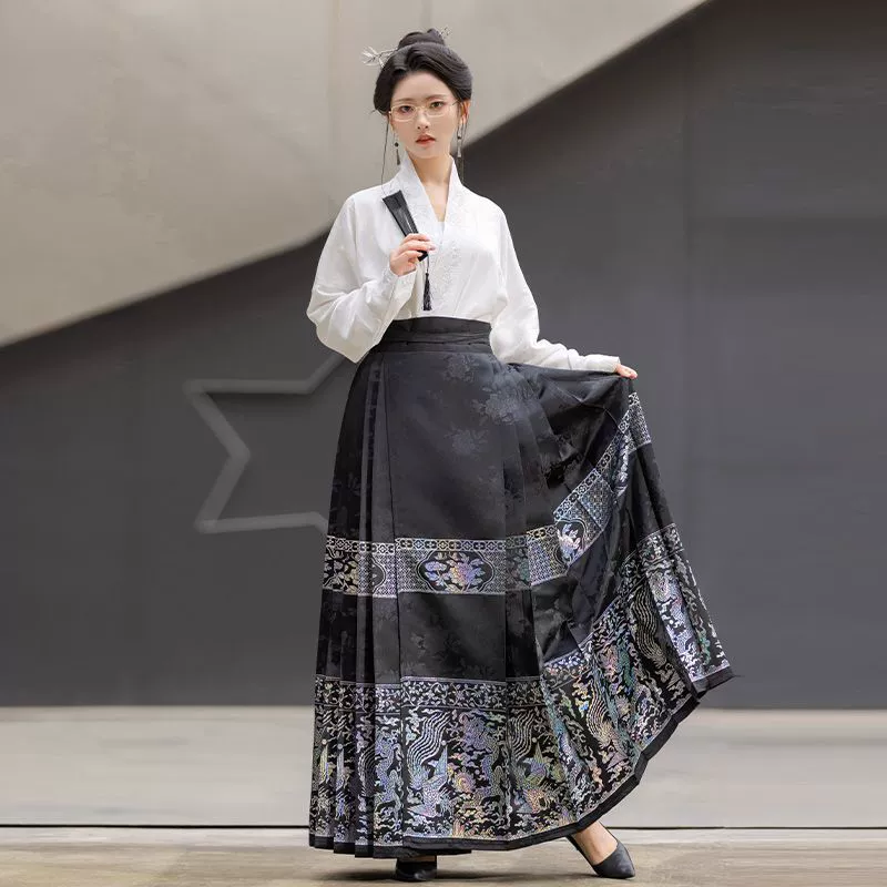 Женский костюм в стиле Мин Ханфу 2025, новинка весны и осени, имитация перламутра, юбка с лошадиным лицом, повседневный костюм для поездок на работу, с рукавами-крылышками, новый китайский костюм