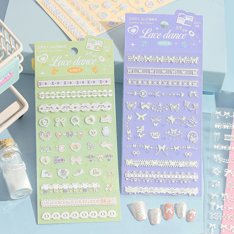 Carta de los amantes Mini pegatinas en relieve de encaje arco pegatinas pequeñas pegatinas de caso de teléfono móvil pegatinas de manicure diy