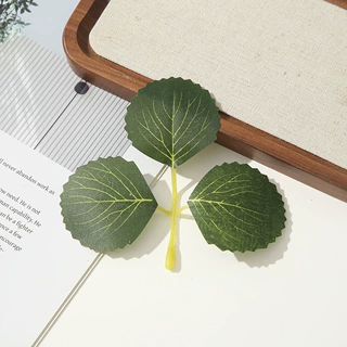 仿真布制草莓叶带柄三叉叶片盆栽装饰造景手工花材人造绿叶批发