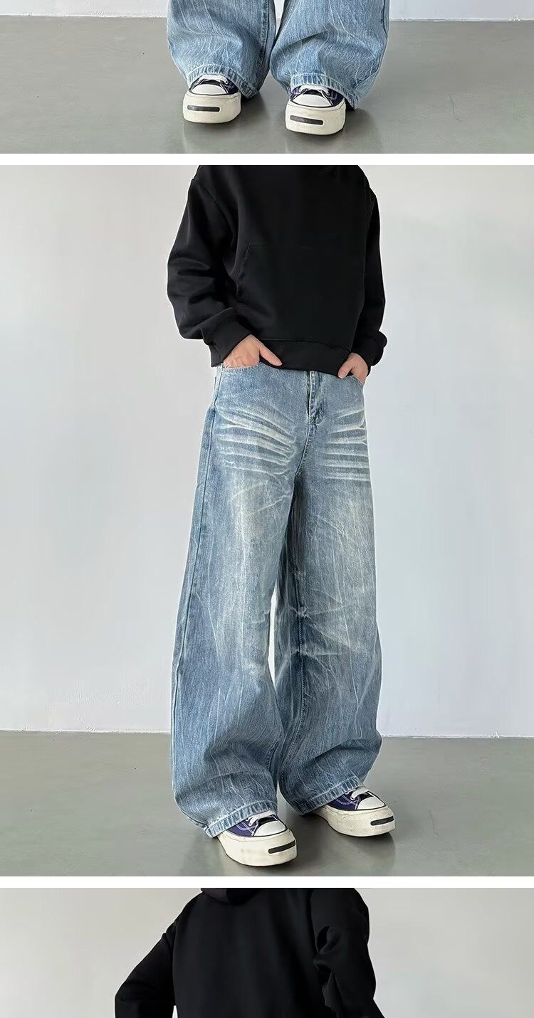 Men's Streetwear Jeans - Relaxed Fit With Lightning Bolt & Whisker Washes For Urban Casual Style_mkmklike.com