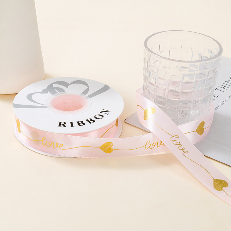 Estampado de oro amor cinta cinta de seda regalo embalaje regalo colorido pastel decoración cinta accesorios cinta de arco