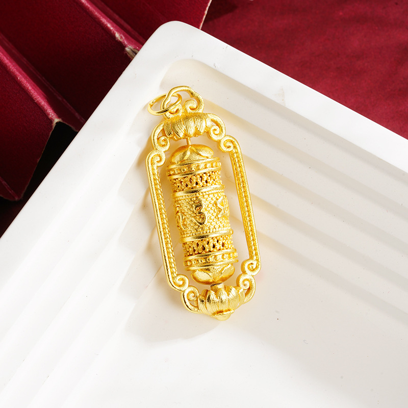 Patrimonio antiguo collar de oro de seis palabras mantra oración Tubo negro cuerda COLLAR COLGANTE todo fósforo estilo chino suministro directo de fábrica