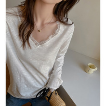 工厂白色纯欲风蕾丝花边上衣女早秋设计感小众宽松显瘦长袖打底衫