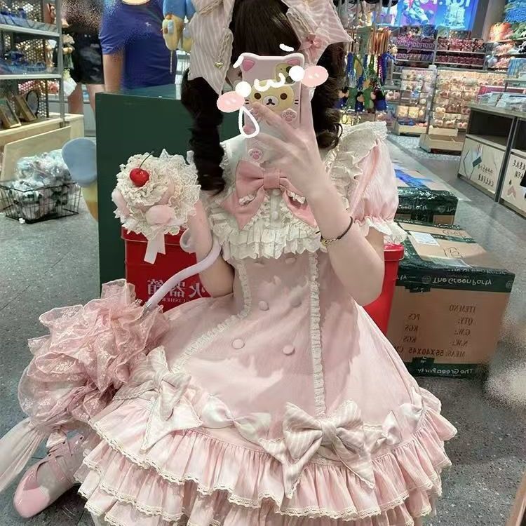 条纹千层Lolita洛丽塔蛋糕裙可爱甜美公主短袖op春秋夏古早doll感|undefined