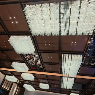长方形水晶吸顶灯高端吧台售楼部酒店大堂宴会厅现代大型水晶吊灯