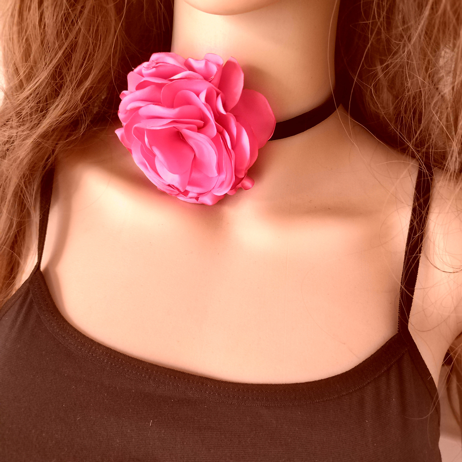 欧美跨境新品 手工玫瑰花朵chocker项链 夸张植绒布法式项圈颈链