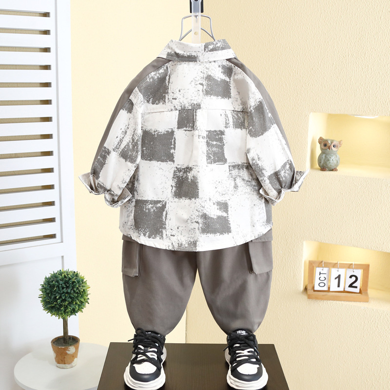 7103 Chaqueta de camisa de primavera Camisa de estilo occidental para niños Traje de primavera y otoño para niños 2025 nuevos monos para bebés