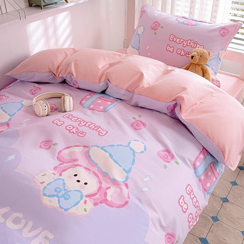 100 funda de edredón de niña de dibujos animados de algodón de una sola pieza funda de edredón de algodón 120x200 dormitorio de estudiantes individual pieza de tres piezas