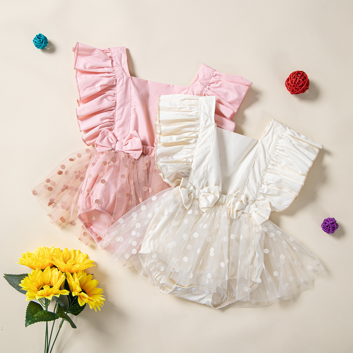 Samgamibaby foreign trade children's clothing summer new baby girl sweet ha clothes cute bow mesh climbing suit