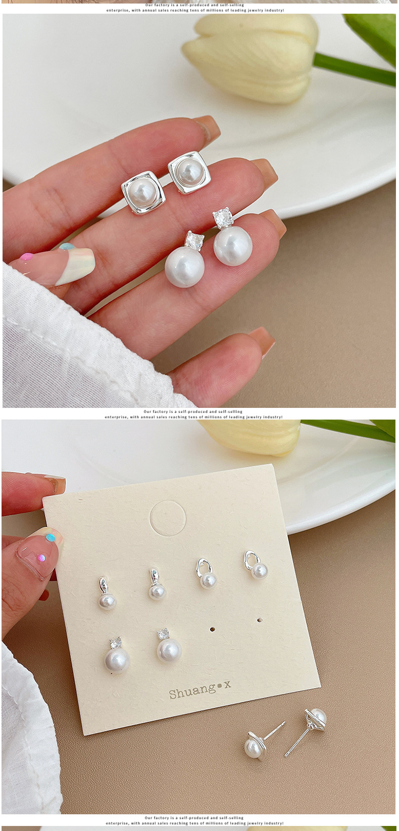 Elegant Geometric Inlay Alloy Pearl Ear Studs display picture 2