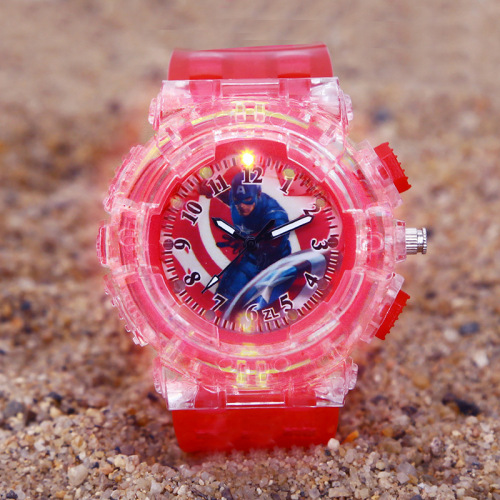 Captain America Kids' Anime Superhero LED Electronic Watch for Elementary School Students with Pointer Reading Quartz Watch