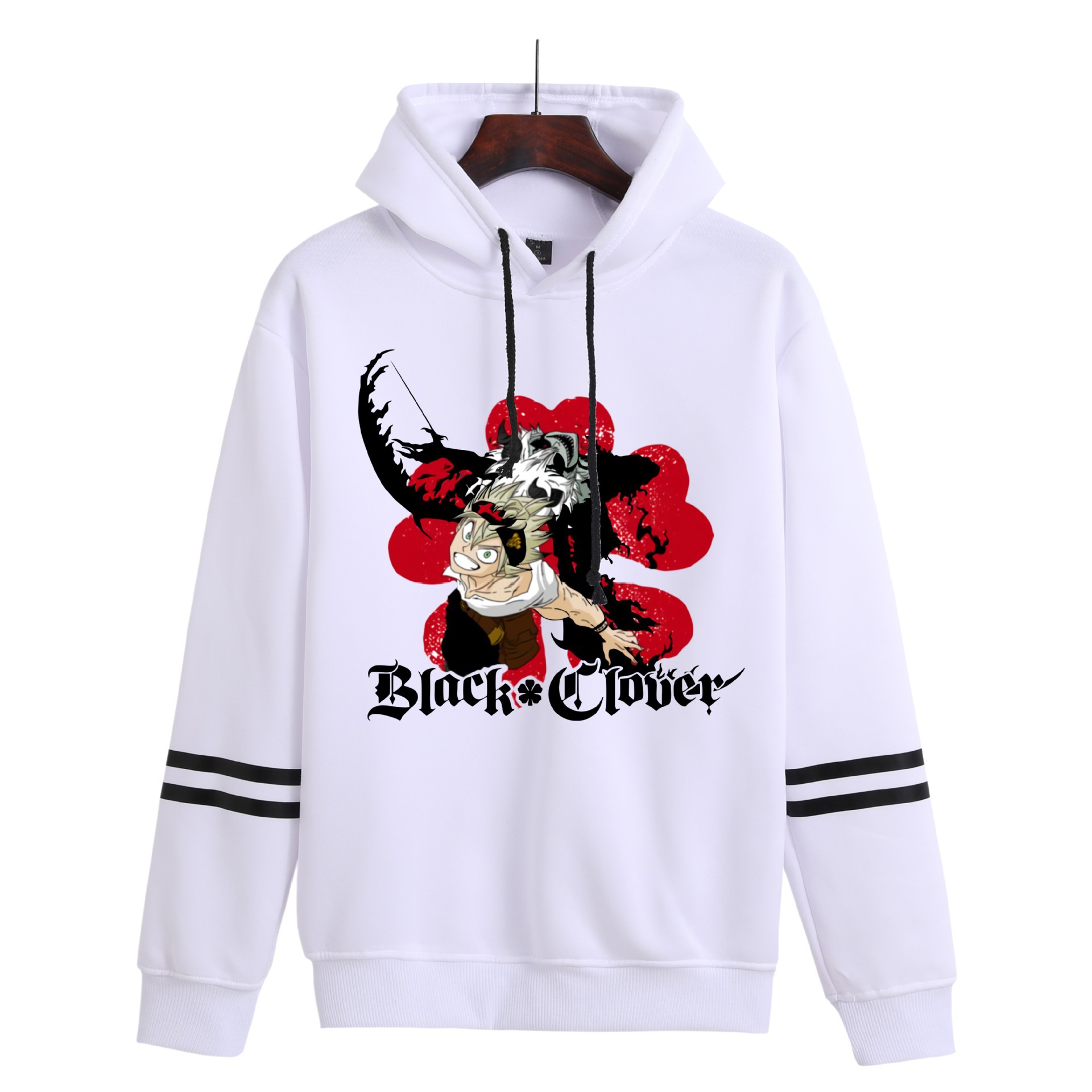 Sudadera con capucha con estampado periférico de trébol de cuatro hojas negro de anime suéter suelto casual transfronterizo
