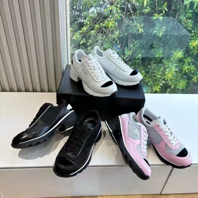C Xiaoxiangjia 5cm Thick-Soled Color-Blocked Dad Shoes 25 New Model Round-Toe Lace-Up Fashion Sneakers Xiaoxiang Style