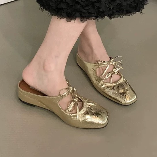 Женские туфли-лодочки с высоким внутренним бантом, серебряный носок, модная летняя обувь 2025 года, новые летние босоножки Мэри Джейн