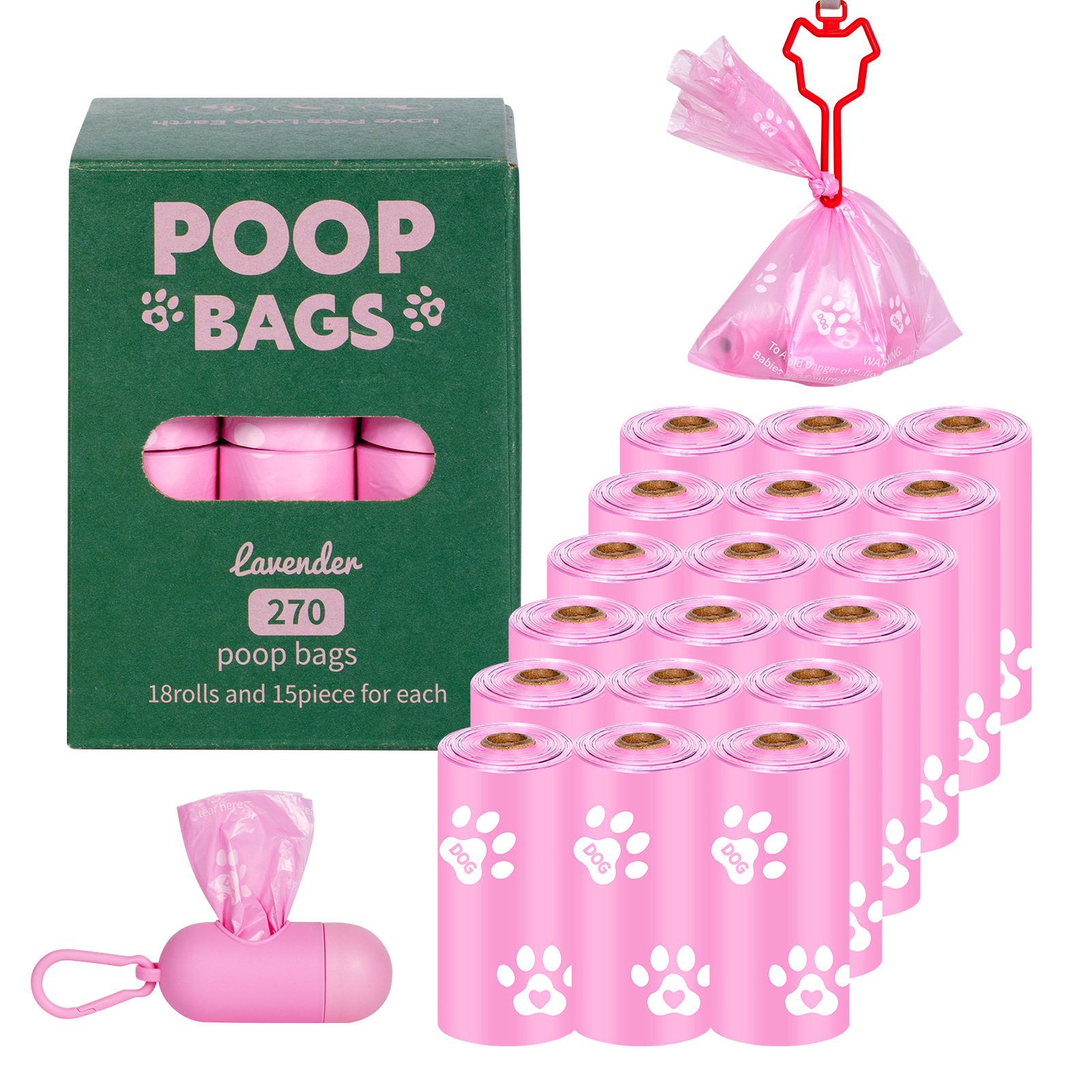 Nueva bolsa de mierda degradable ecológica para perros, bolsa de heces portátil, dispensador de clip de manos libres, bolsa de basura para mascotas
