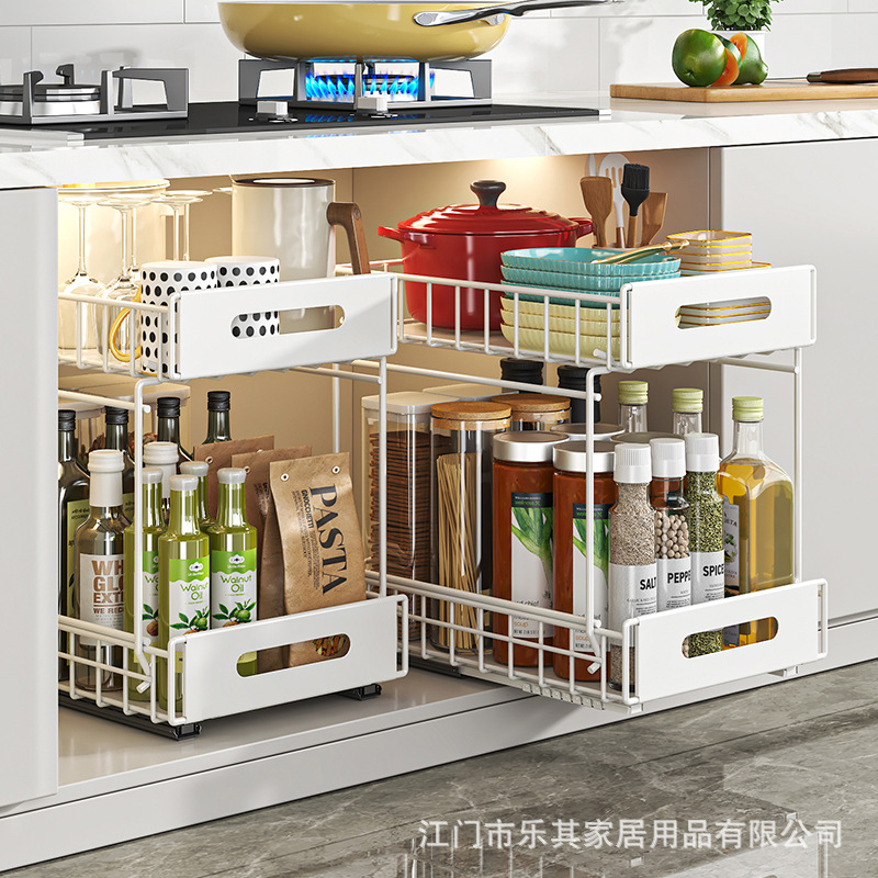 Estante de cocina Condimento multifuncional, comida enlatada, artículos diversos, canasta de almacenamiento de bocadillos, estante extraíble en capas para el acabado del gabinete