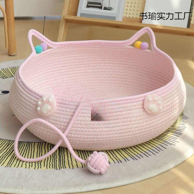 등나무 고양이 둥지, 고양이 스크래치 보드, 올인원 셀프 허니볼, 사계절 모두 사용 가능, 손으로 짠, 세탁 가능, 긁힘 방지