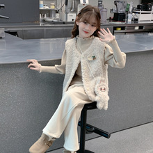 女童秋装套装2025新款儿童网红洋气时髦小香风马甲冬装女孩三件套