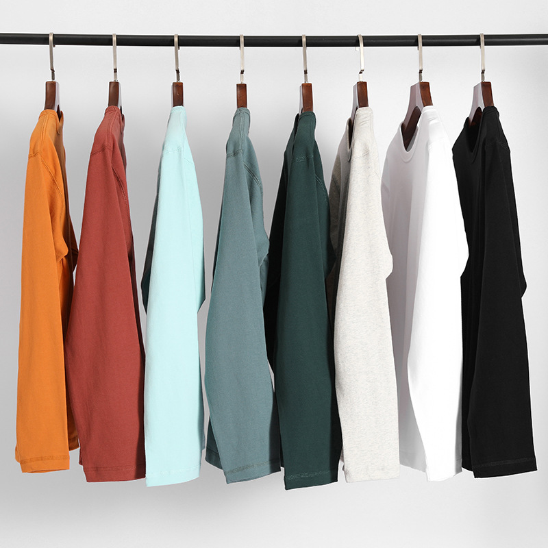 Carbon brushed long-sleeved T-shirt men's outer wear 290g heavy cotton white T-shirt spring and summer inner wear thickened top women