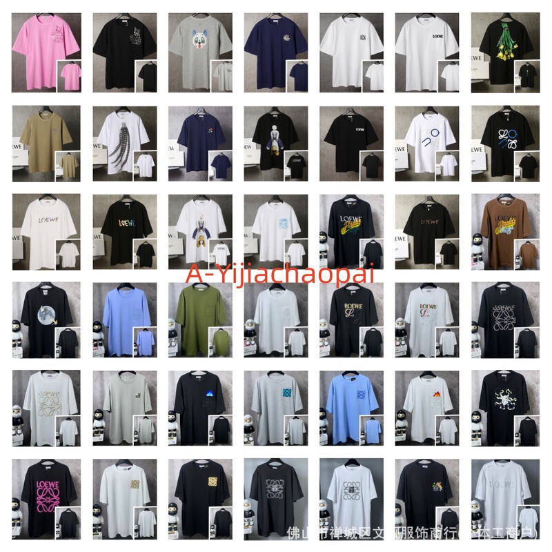 Cross-Border Foreign Trade Trendy Brand Loew Luo Jia Animal Letter Embroidery Logo Round Neck Fashion Casual Unisex Short-Sleeve T-Shirt