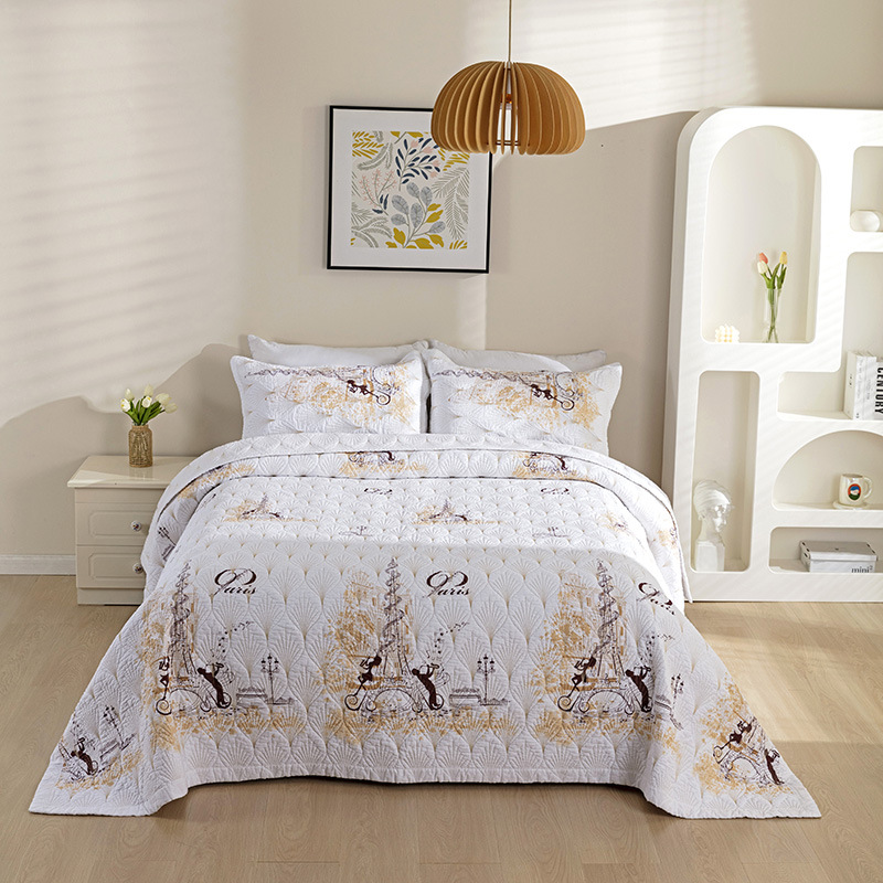 新款全棉斜纹绗缝空调被北欧床盖三件套纯棉加厚床单床罩床上用品