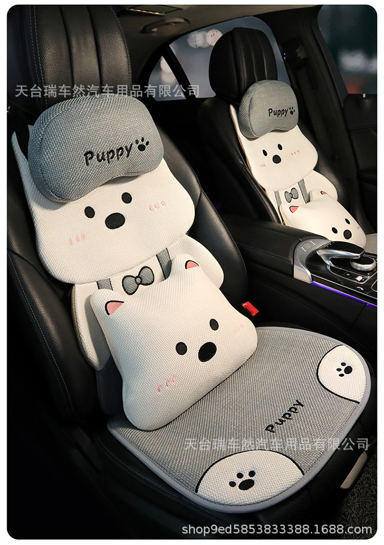 2026 New Model Car-Specific Seat Cushion, All-Season Universal Cotton-Linen Cartoon Cute Puppy 3D Seat Backrest Cushion