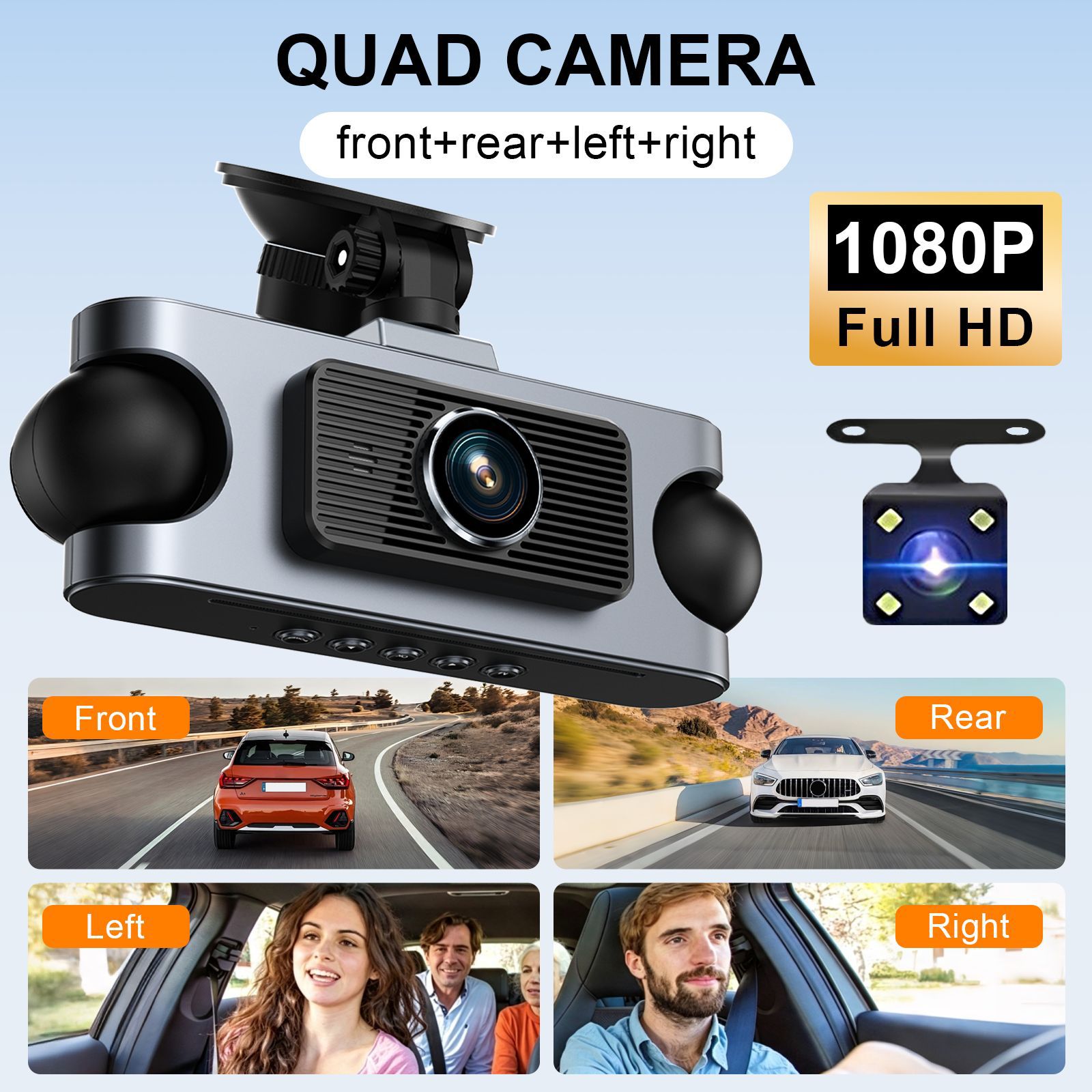 Zkcamspy Cross-Border New Product 360 ° High-Definition 1080P 4-Lens In-Car Front and Rear Dash Cam