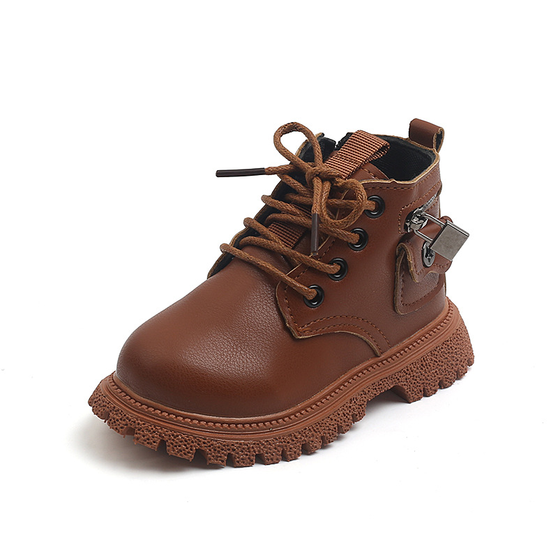 Children's autumn/winter ankle boots Boys fashion Martens girls side zipper soft-soled single boots_voghion.com