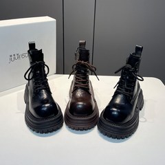 爆款棕色厚底马丁靴女款2025新款英伦风早秋复古美拉德增高短靴子