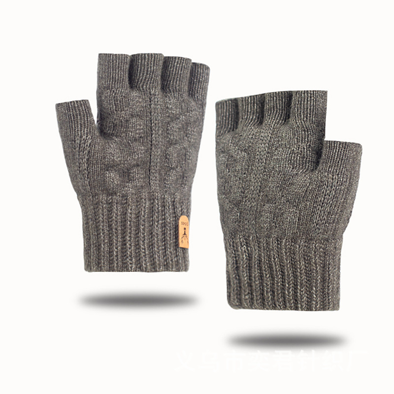 Fábrica directa medio dedo alpaca caliente guantes de punto engrosados unisex Otoño e Invierno abierto dedo a prueba de frío en stock
