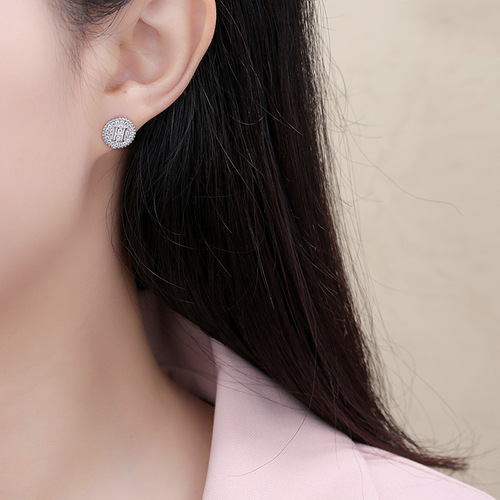 Women's Fashionable and Versatile Design Earrings with Round 925 Silver Pins and Micro-set Zirconia Letter H Earrings