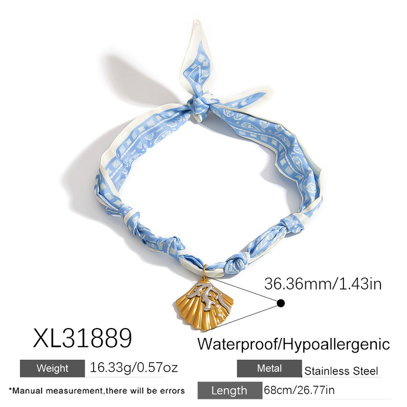 钰汇跨境丝巾项链不锈钢吊坠necklace轻奢高级感百搭设计钛钢项饰|undefined