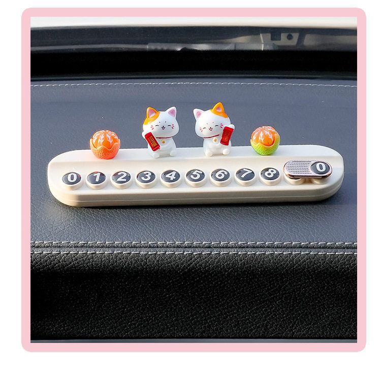 Lucky Cat Car Temporary Parking Sign for Girls, Mobile Phone Number Plate for Car, Decorative Ornament