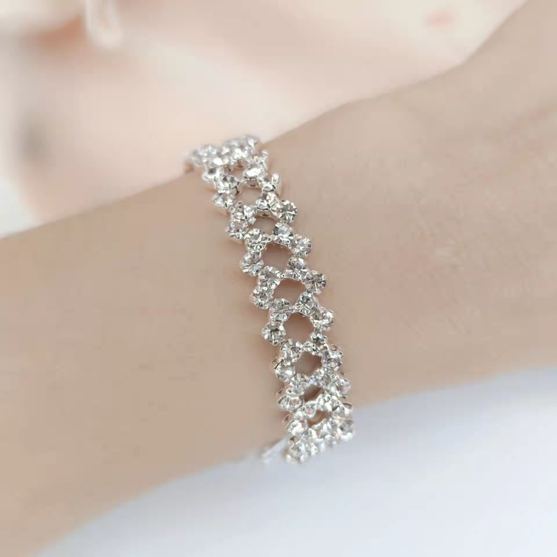 New Wedding Womenu0027s Long Diamond Necklace Earrings Bracelet Set