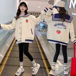 女童棒球服外套秋装新款洋气时髦中大儿童宽松开衫草莓衣服春秋季