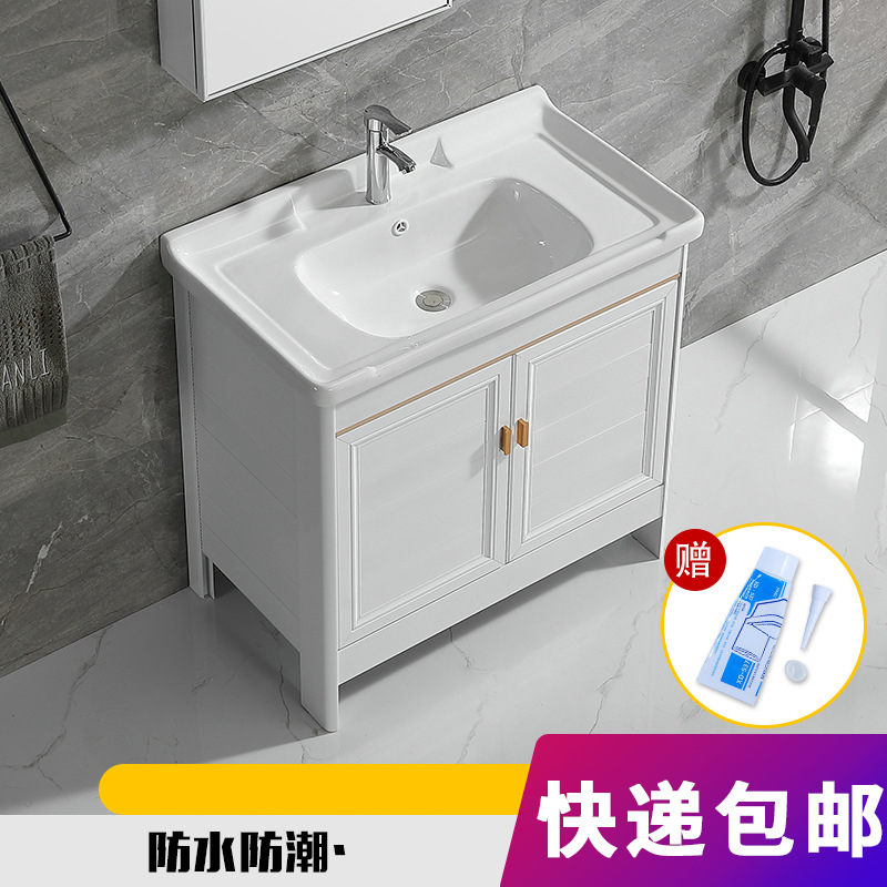 Soporte de aluminio espacio suelo lavabo balcón baño lavabo de cerámica lavabo baño integrado cuenca