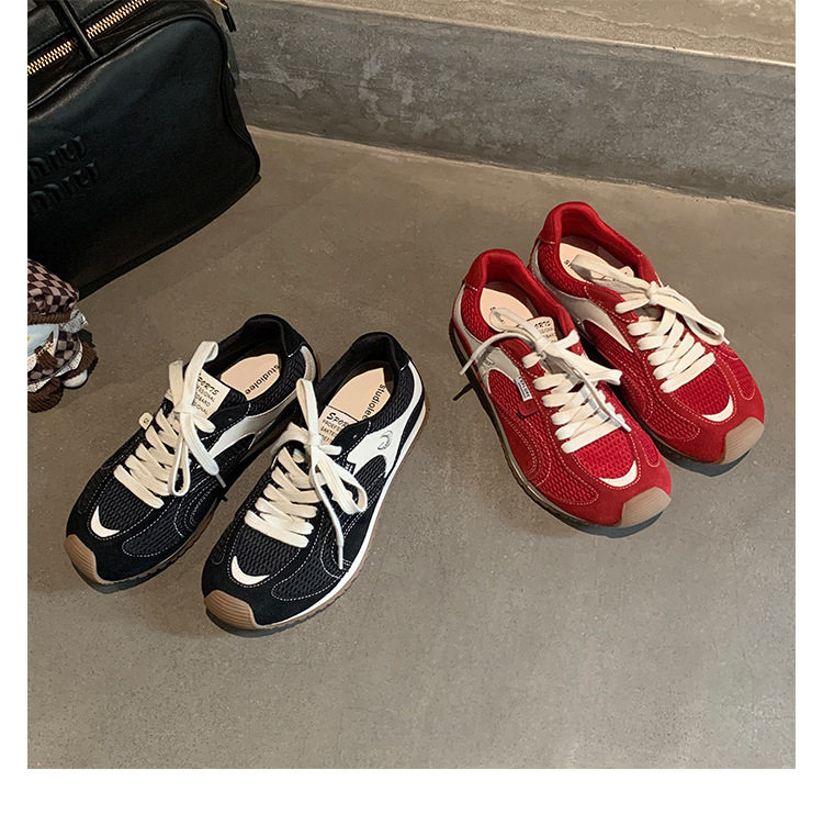 Giày sneaker nữ da bò lưới thân thấp dây buộc gót ẩn 6 cm — Đen (Gót ẩn 6CM) - Còn hàng, Đỏ (Gót ẩn 6CM) - Còn hàng chi tiết 22