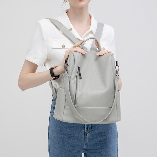 Anti-theft backpack women's Korean version simple  summer new backpack large capacity soft leather bag casual shoulder multi-purpose