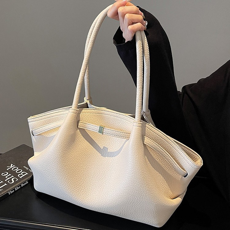 High-End Wax Leather Large Bag for Women 2026 Spring New Fashion Pleated Tote Bag Large Capacity Commuter Shoulder Bag