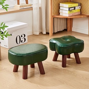 Solid Wood Upholstered Stool, Low Stool for Home Use, Creative Bench for Living Room, Children's Four-Leaf Clover Sofa, Shoe-Changing Stool at the Entrance