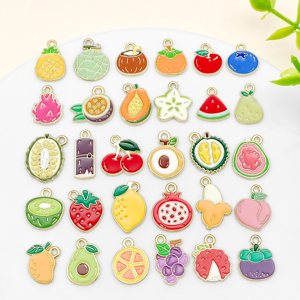 混30款仿真迷你滴油水果西瓜荔枝芒果葡萄香蕉等合金吊坠饰品配件