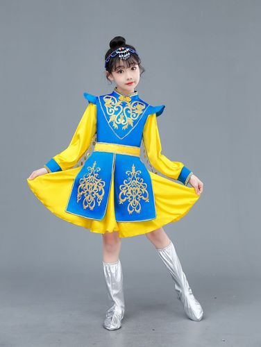 Girls chinese Mongolian folk dance costumes top bowl  Mogolia dance dresses for girls full-skirted dress private chopsticks dance clothing olunchun skirt tunic