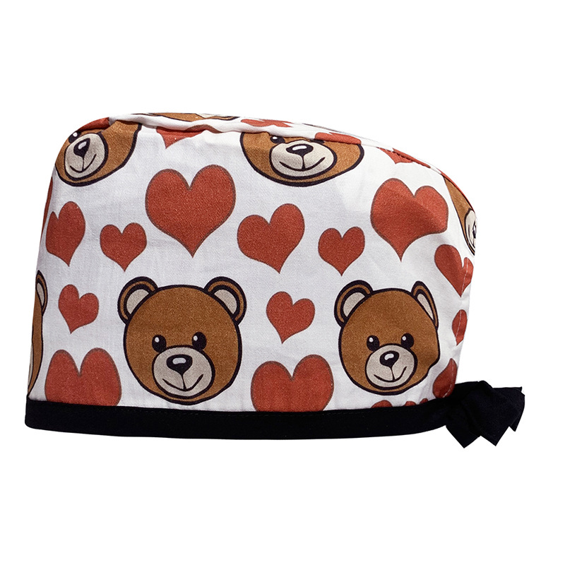 Amazon suministro de algodón puro impresión quirúrgica tapa femenina correa ajustable enfermera tapa médico dental oral fregar tapa