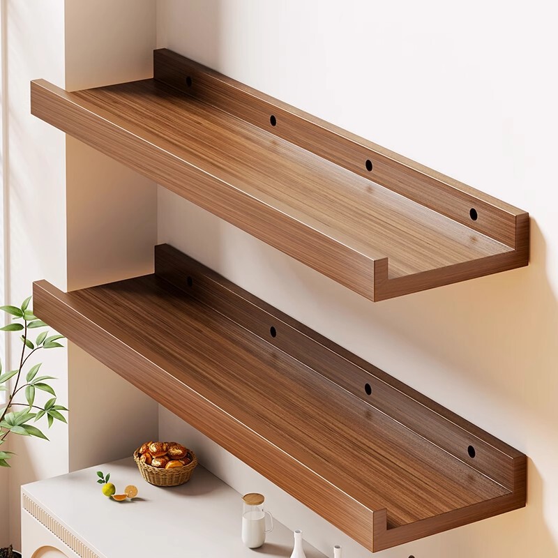 Solid Wood Wall Shelf, Straight Partition Board, Living Room Bedside Suspended Bookshelf, Integrated Wall-Mounted Shelf